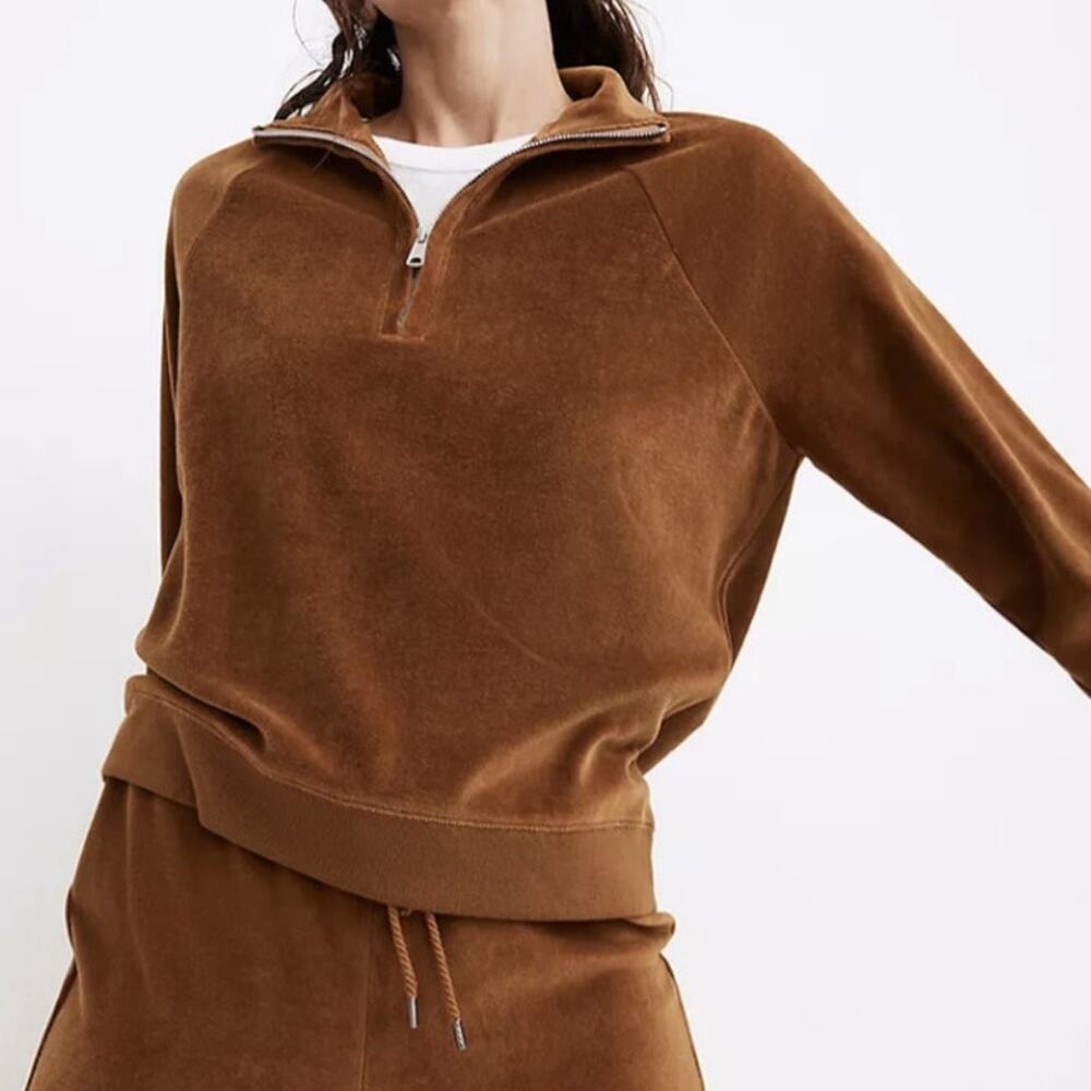 Madewell MWL Velour Half-Zip Sweatshirt Size XS